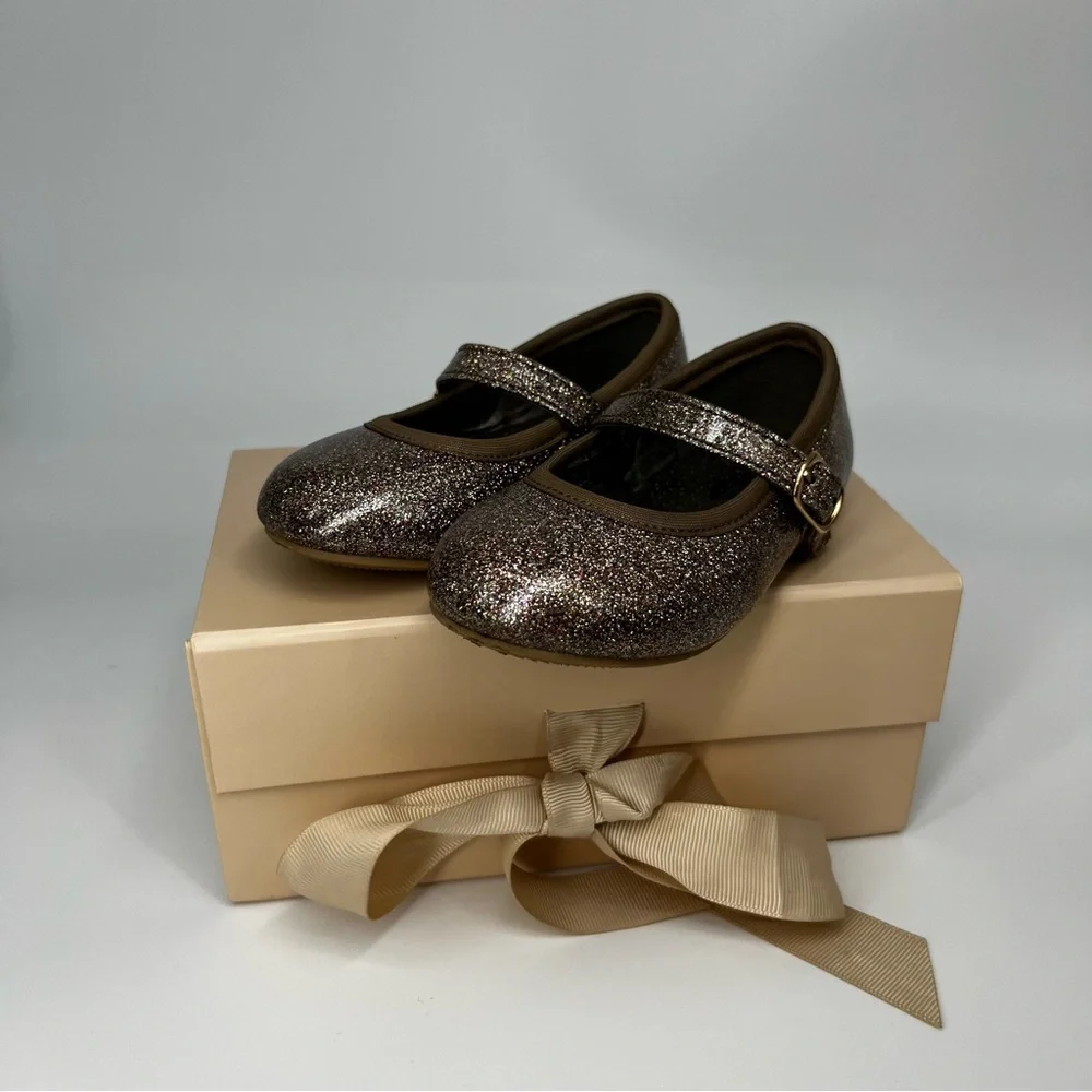 Jamie Kay Ballet Flat Shoes in Bronze Glitter, Size 5.5